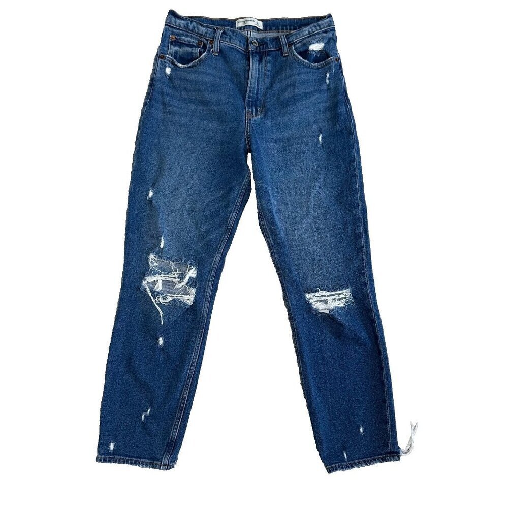 Abercrombie‎ Fitch The Mom High Rise Jeans Size 29 Blue Ripped Distressed